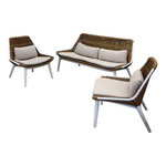 Proloisirs Set Como ensemble 3 pièces en aluminium/rope/wicker avec coussin - blanc/twist naturel