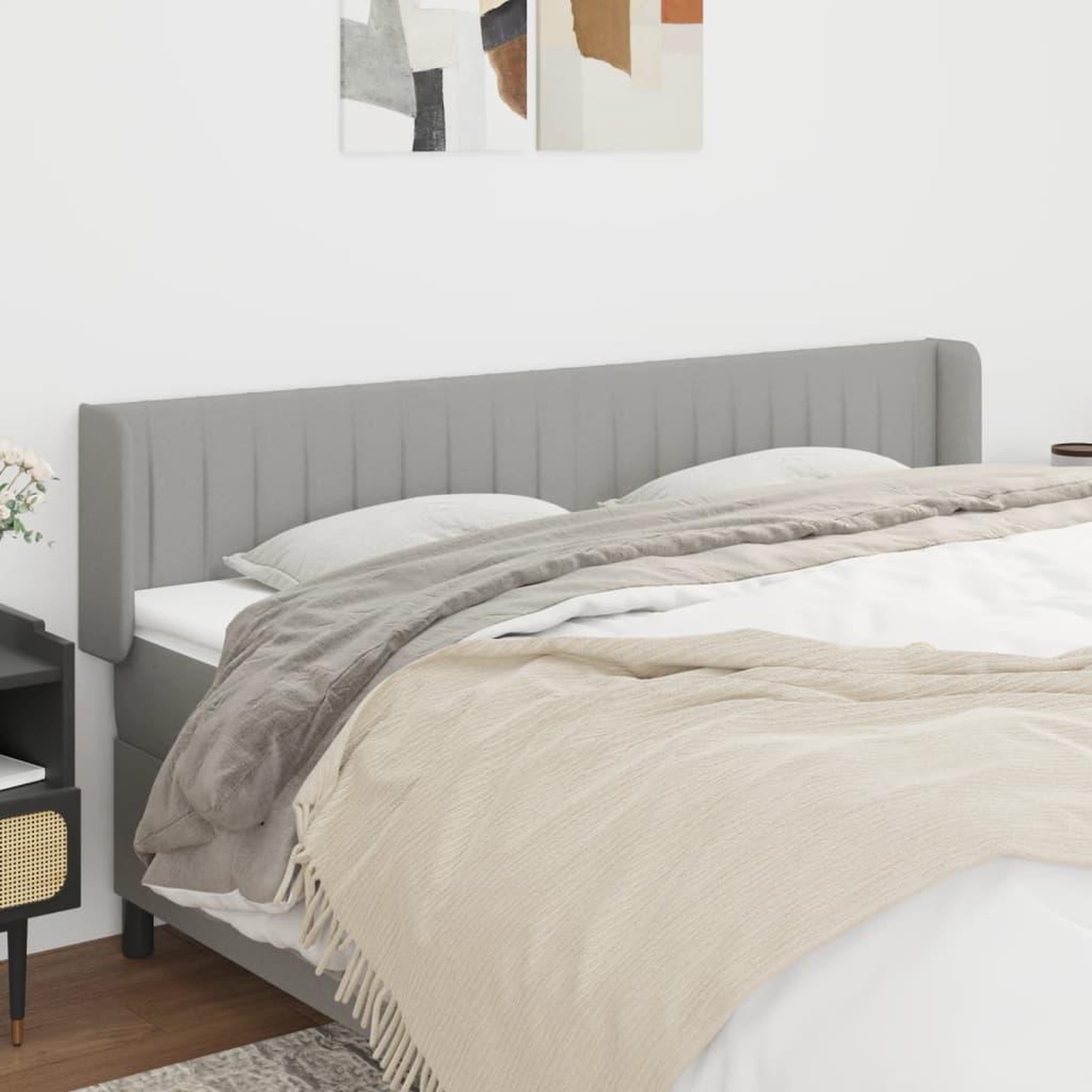 Voir la diapositive 1 : VIDAXL Tete de lit avec oreilles Gris clair 163x16x78/88 cm Tissu