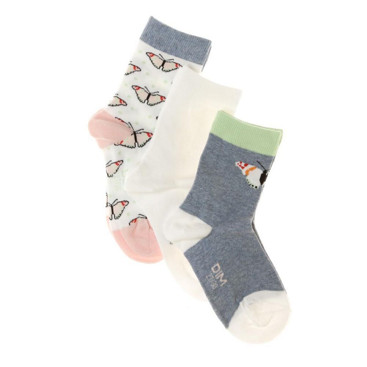 DIM 3x Paires de Chaussettes /Rose/Vert à Motifs Fille Dim Fantaisie