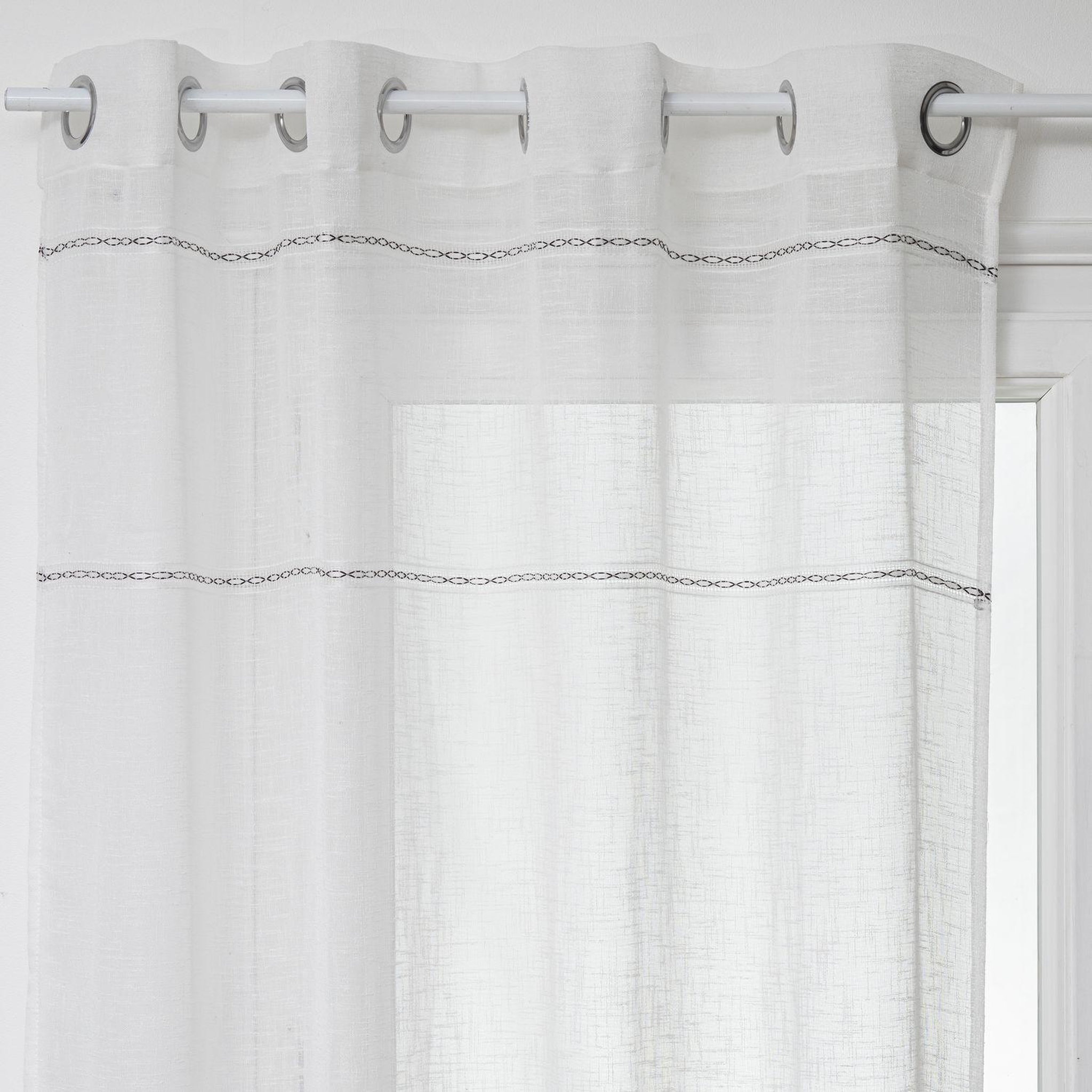 Voir la diapositive 1 : TOILINUX Lot de 2 Voilages Indi - 140 x 240 cm - Blanc