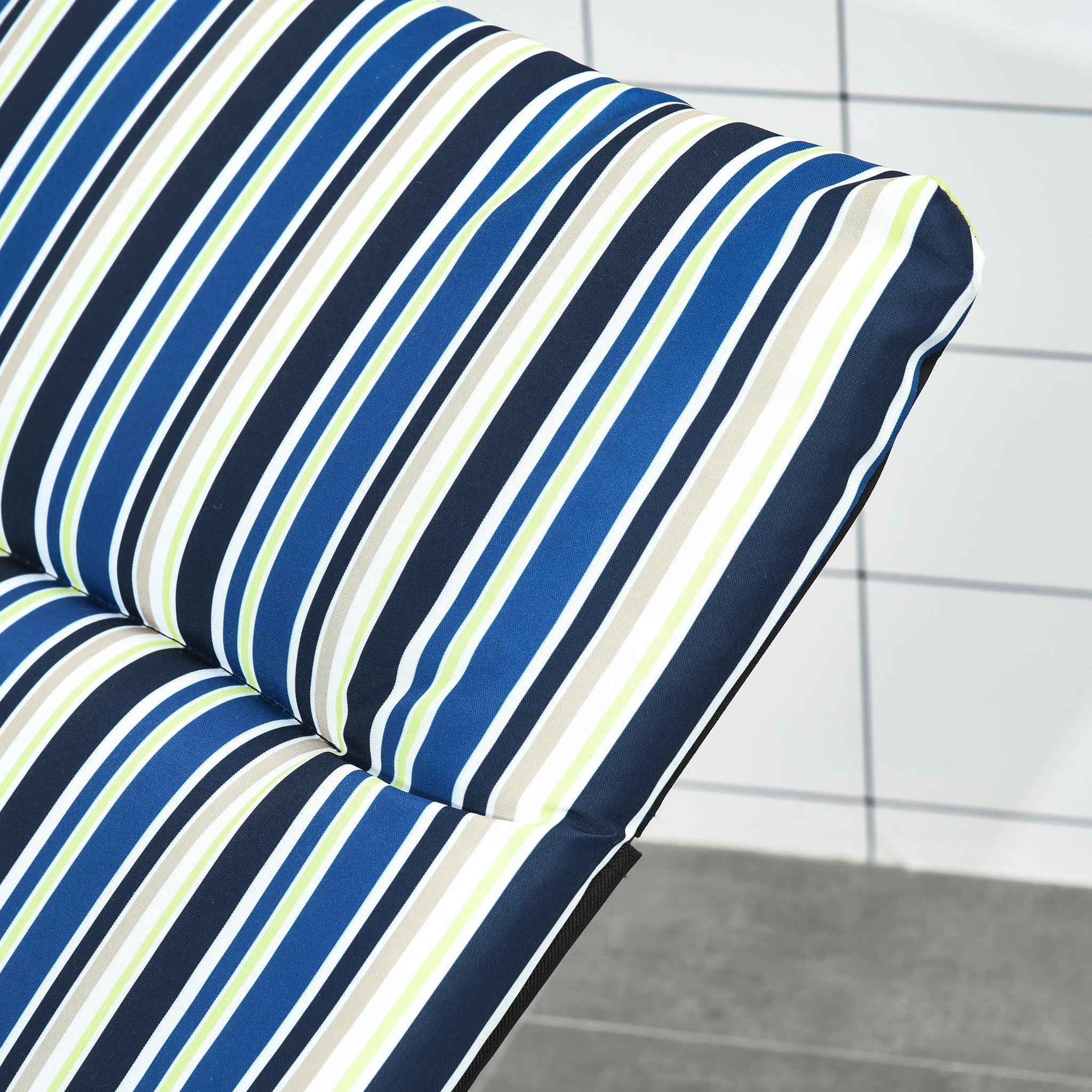 Voir la diapositive 4 : OUTSUNNY Bain de soleil pliable transat inclinable 6 positions grand confort avec matelas + accoudoirs acier polyester multicolore