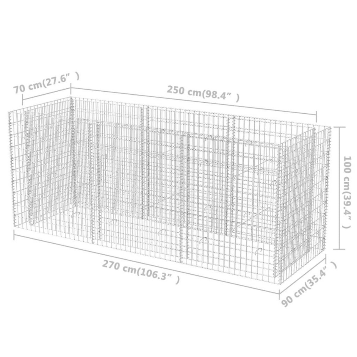 VIDAXL Lit sureleve a gabion Acier 270x90x100 cm