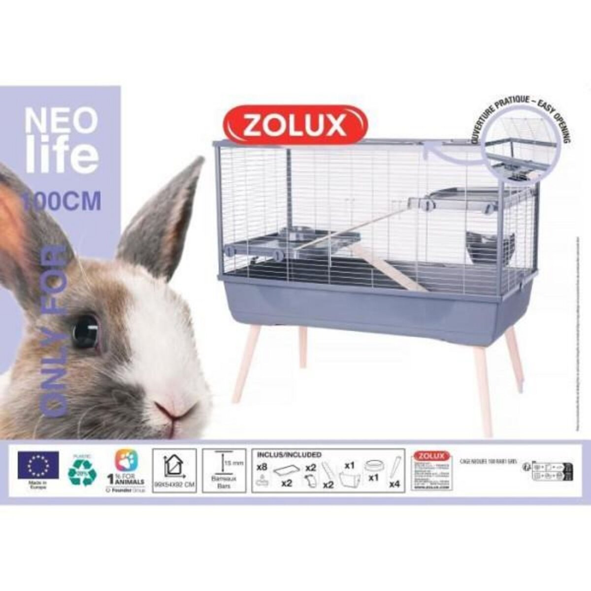 Zolux Cage grillagée lapin et rongeur sur pieds NeoLife 100 L - Zolux Gris