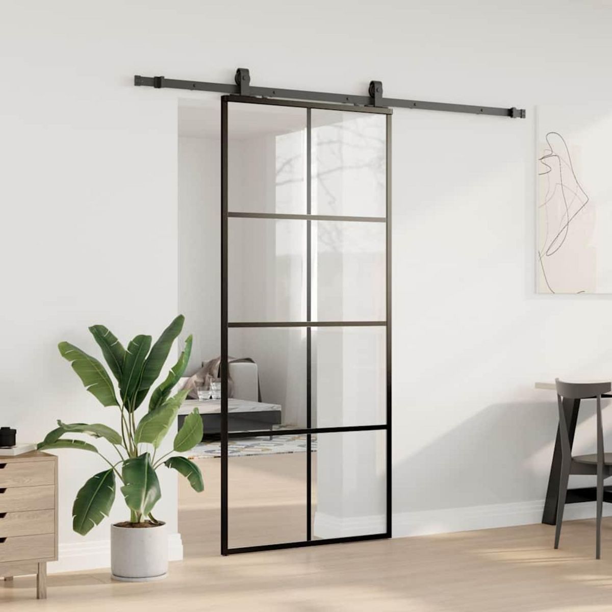 VIDAXL Porte coulissante kit de quincaillerie noir 90x205 cm verre ESG