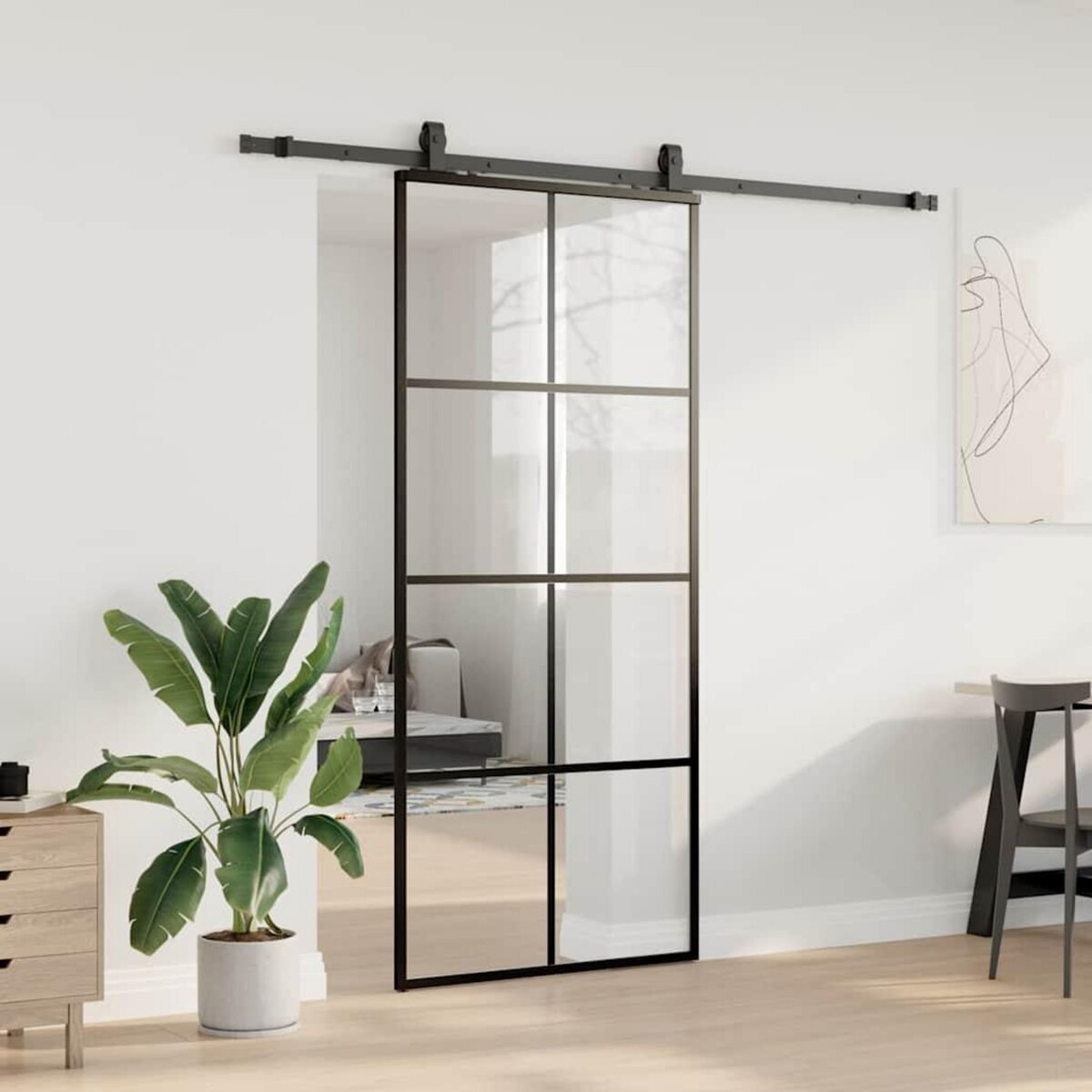 VIDAXL Porte coulissante kit de quincaillerie noir 90x205 cm verre ESG
