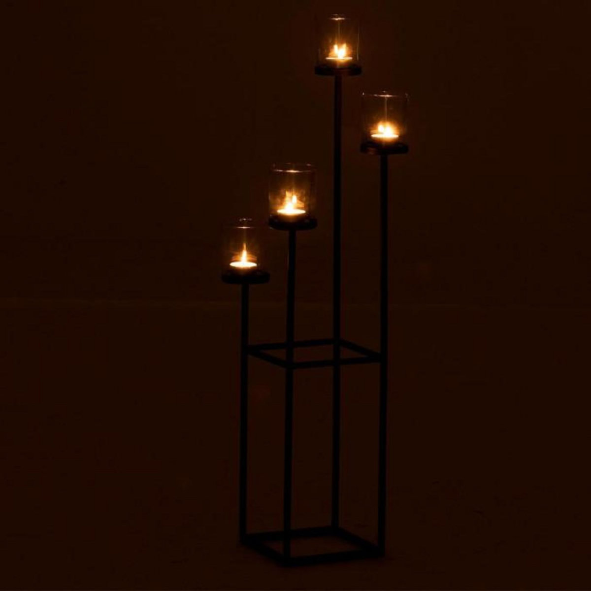 Paris Prix Bougeoir Design Métal & Verre  4 Têtes  77cm Noir