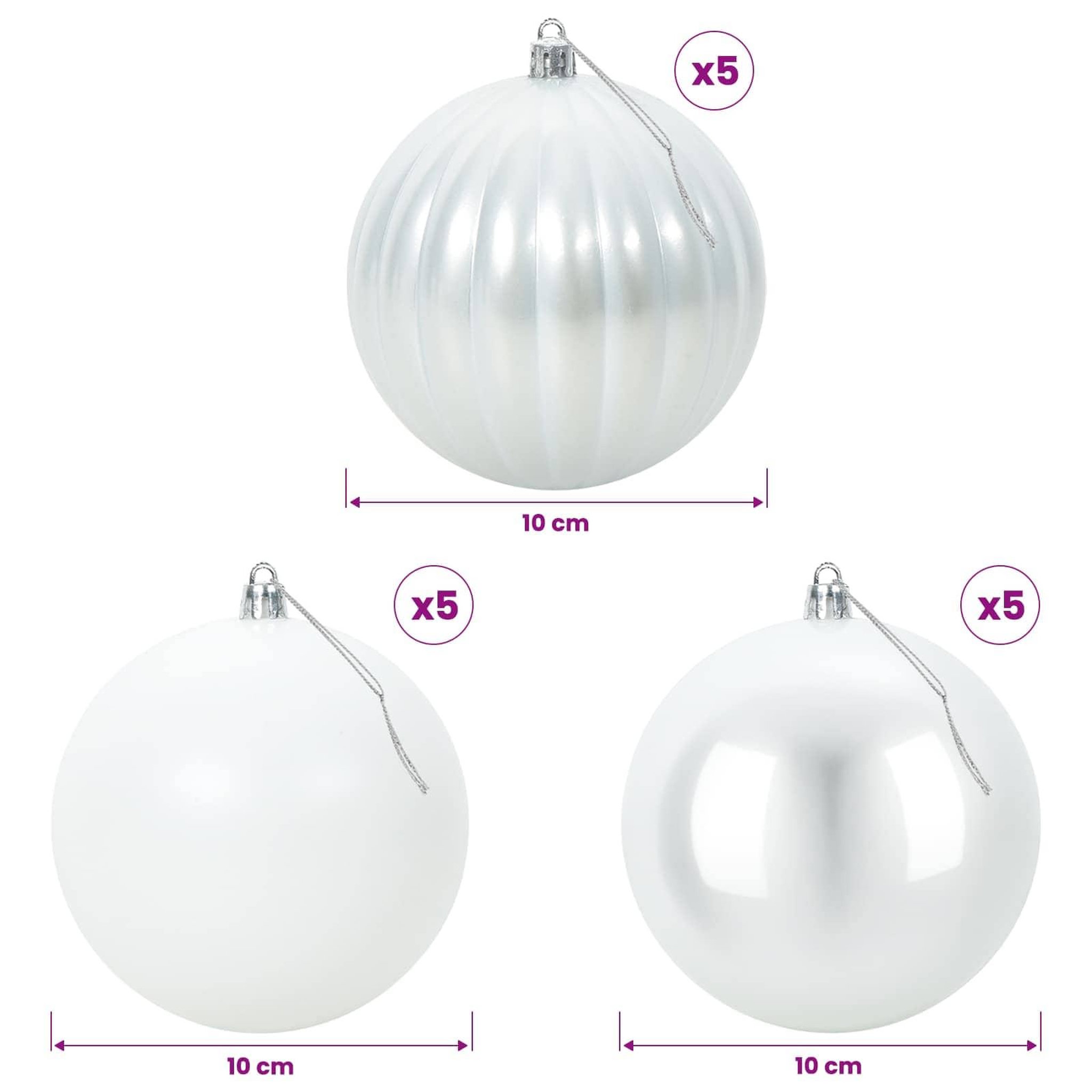 Voir la diapositive 3 : VIDAXL Ensemble de boules de Noël XL 15 pc Blanc Diam. 10 cm Plastique