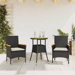 VIDAXL Ensemble a manger de jardin et coussins 3 pcs noir rotin acacia
