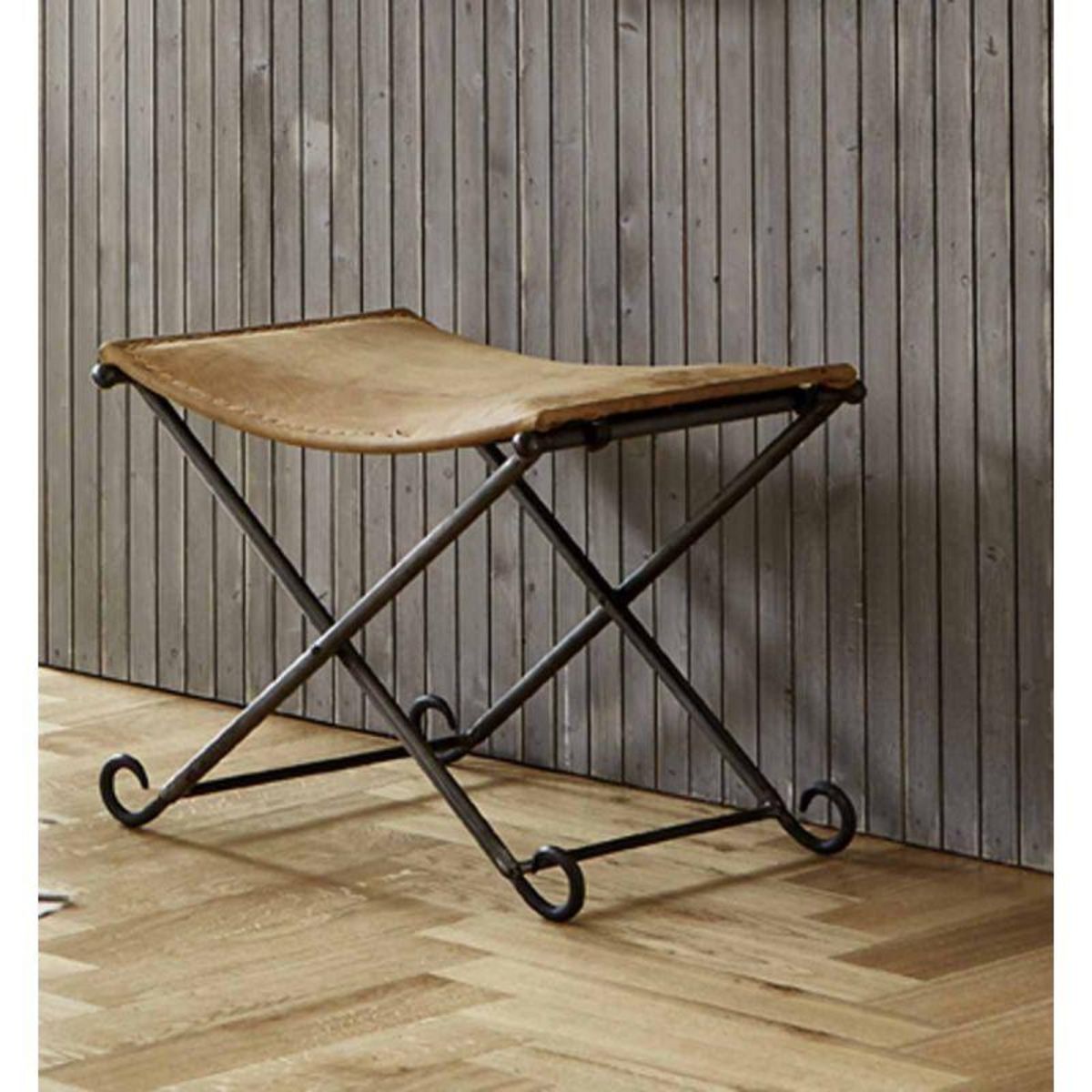 Paris Prix Tabouret Pliable en Cuir  Rodéo  58cm Marron