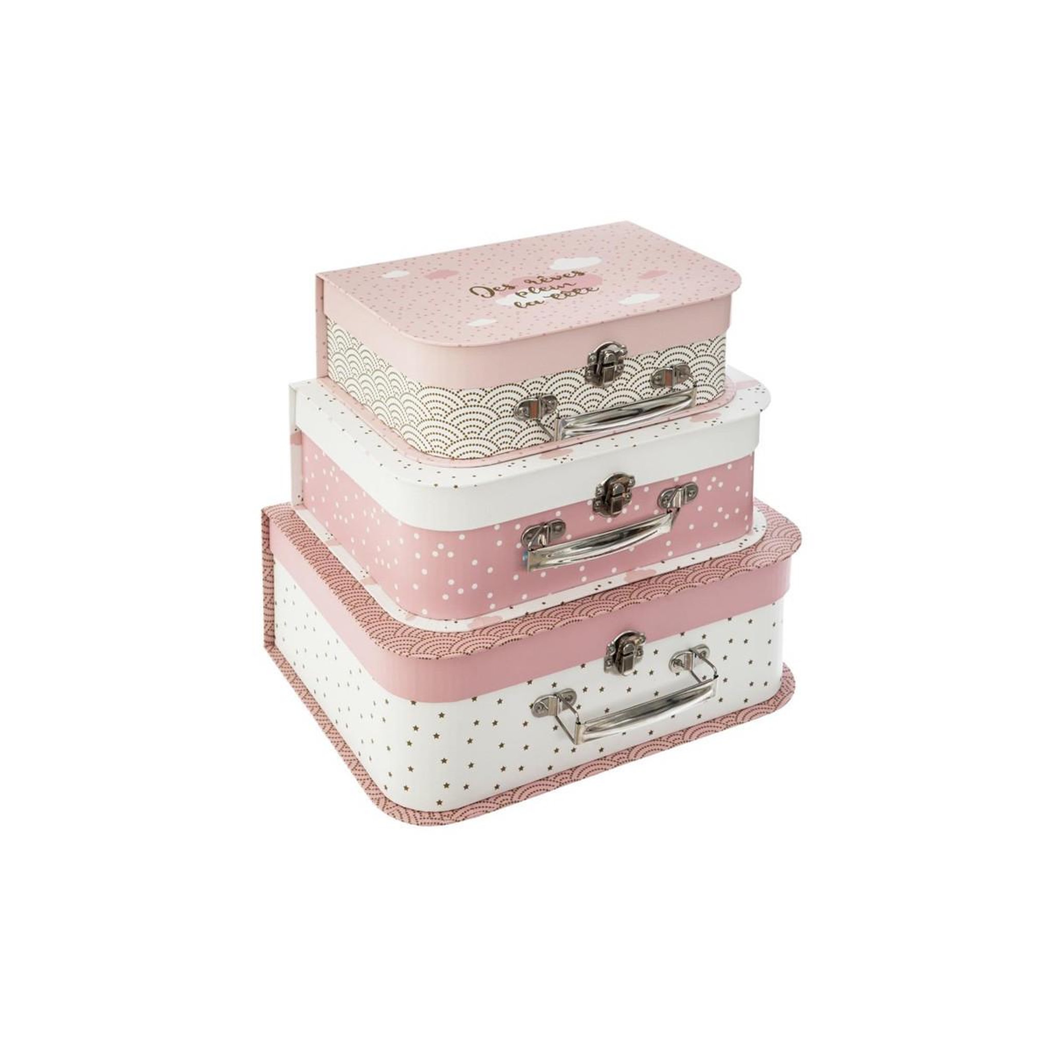 Atmosphera Kids Lot de 3 Valisette de Rangement  Douceur  29cm Rose