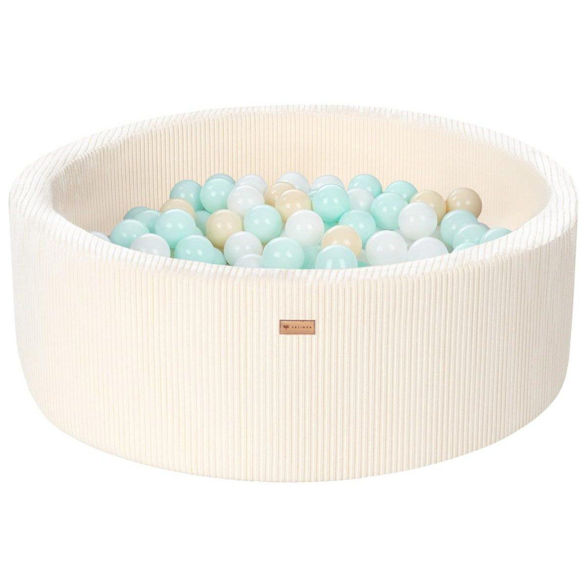VELINDA Piscine à balles en velours côtelé avec 300 balles, diamètre env. 90 cm — crème