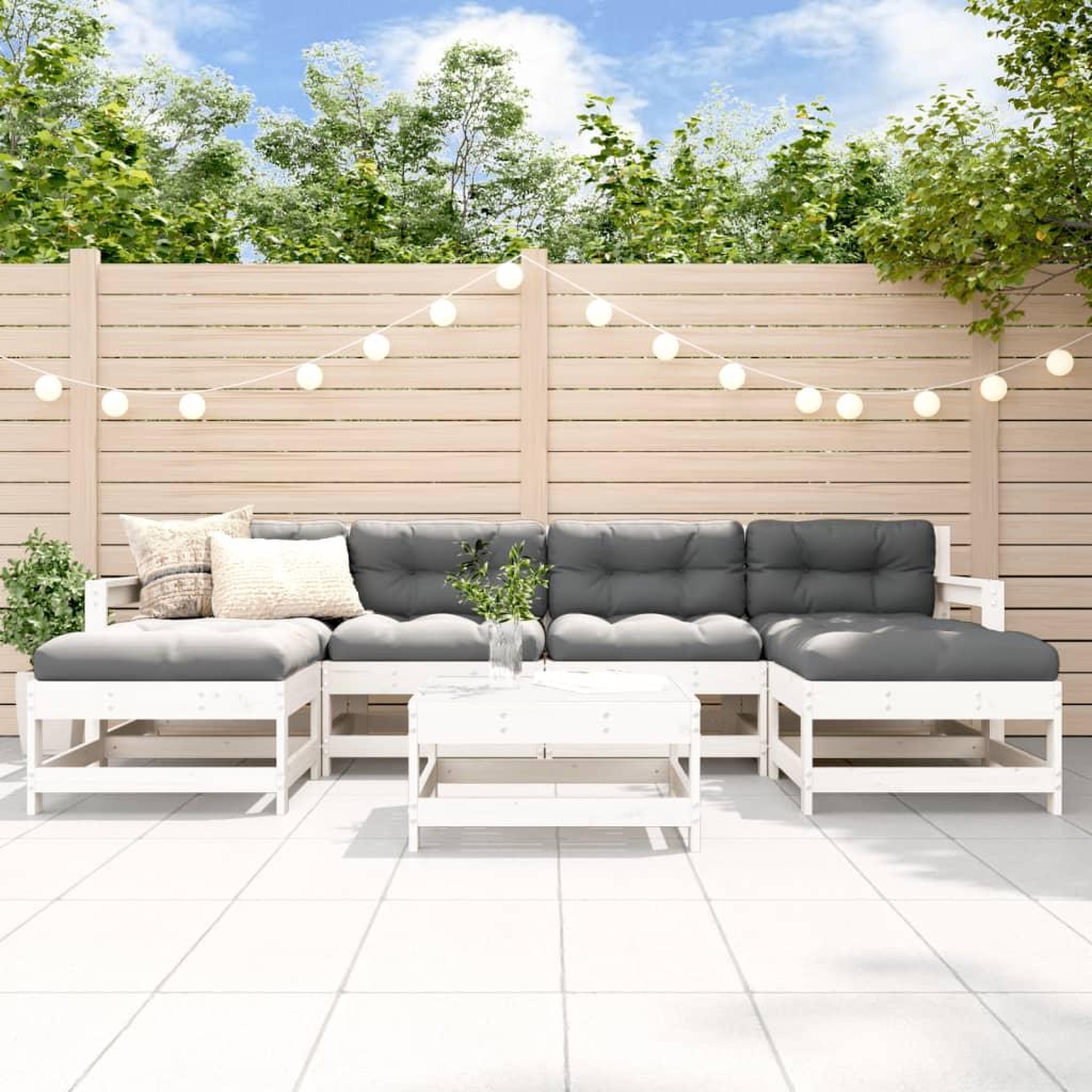 VIDAXL Salon de jardin 7 pcs Blanc Bois de pin massif
