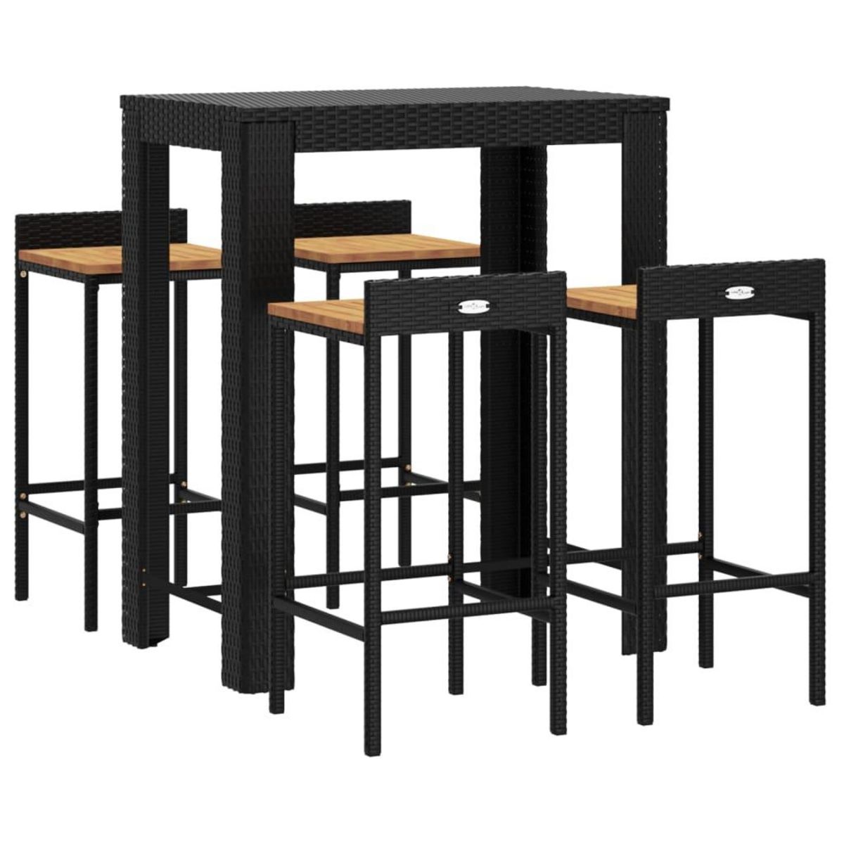 VIDAXL Ensemble de bar jardin 5 pcs noir poly rotin/bois massif acacia