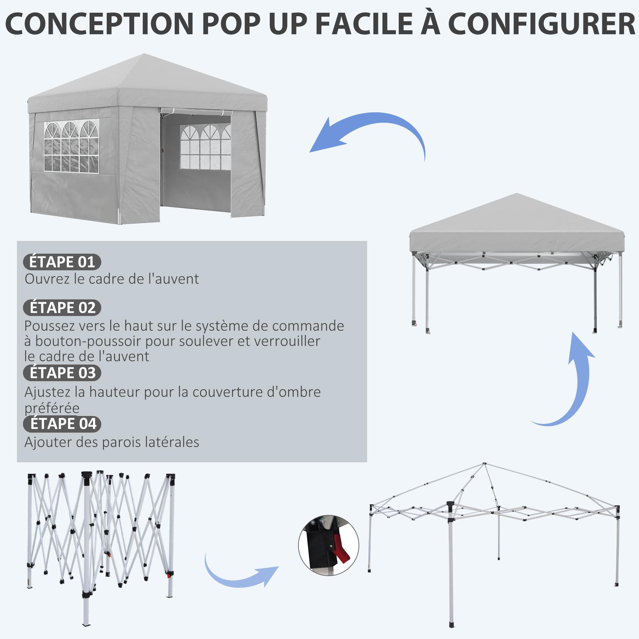 Voir la diapositive 4 : OUTSUNNY Tonnelle barnum pop-up pliant 2,98L x 2,98l x 2,75H m sacs de lestage et transport inclus gris