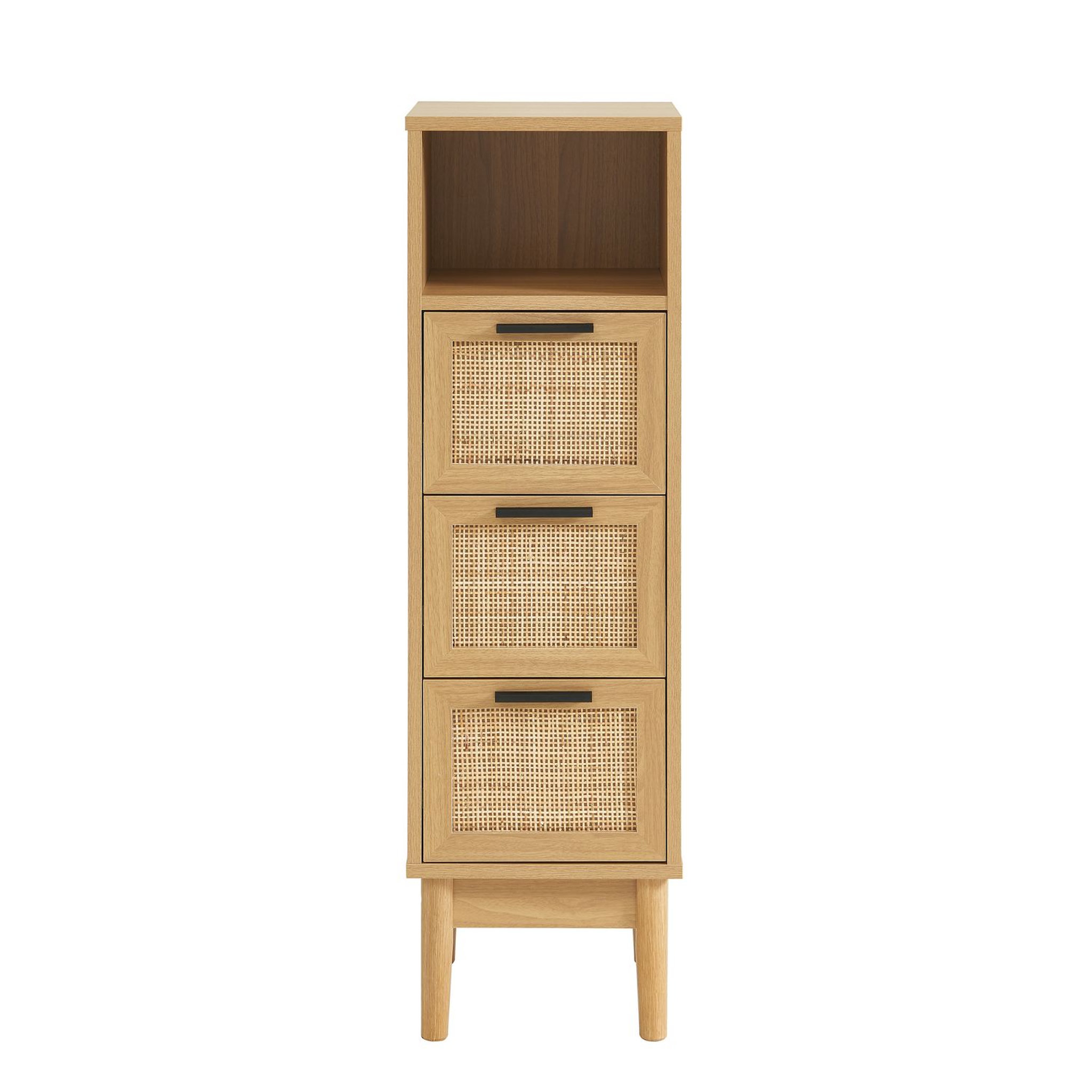 Voir la diapositive 3 : Demi colonne de rangement salle de bain avec cannage naturel H100cm AMANDINE