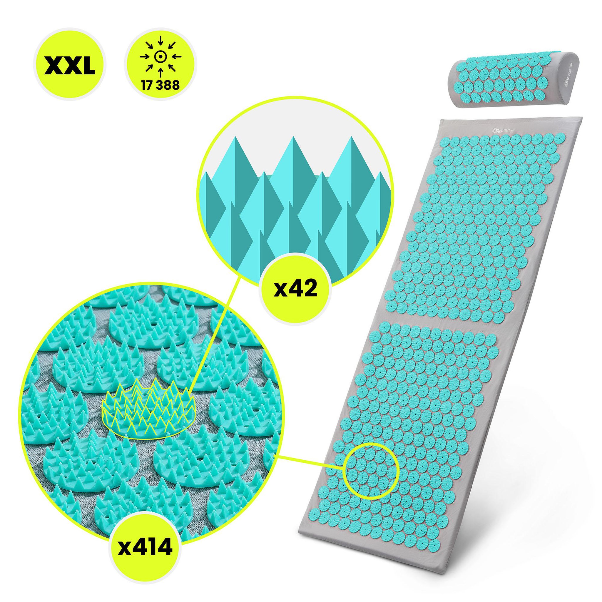 Voir la diapositive 4 : HYPERMOTION Kit Acupression XL HyperMotion Tapis 130 cm Coussin Housse Gris Menthe Adulte