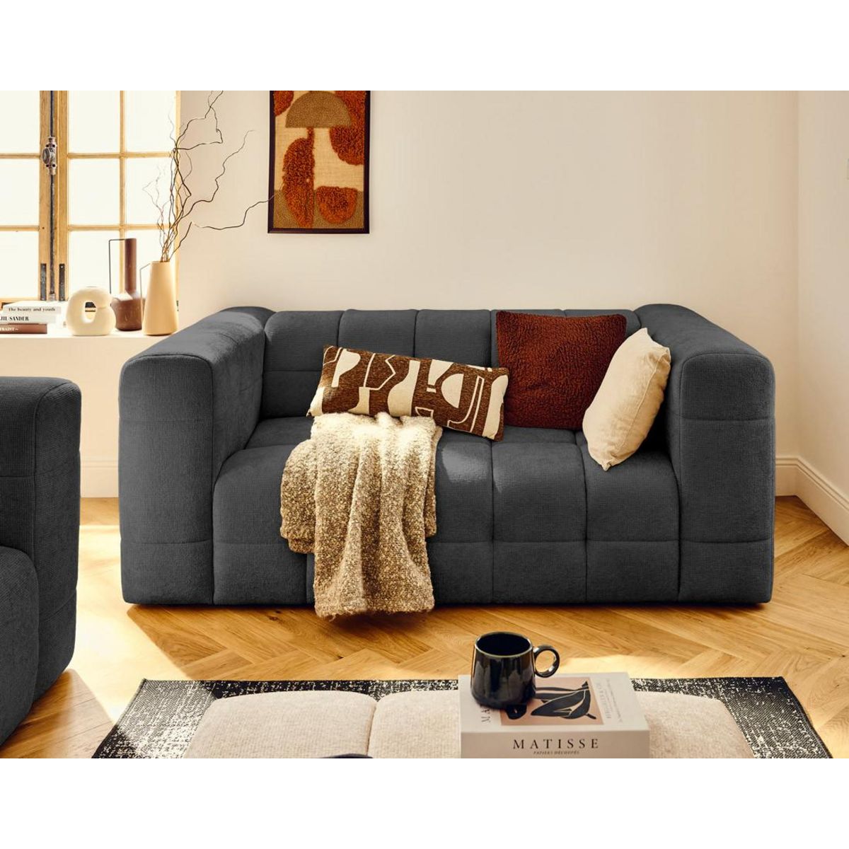 LISA DESIGN Suzano - canapé droit 2 places en tissu texturé