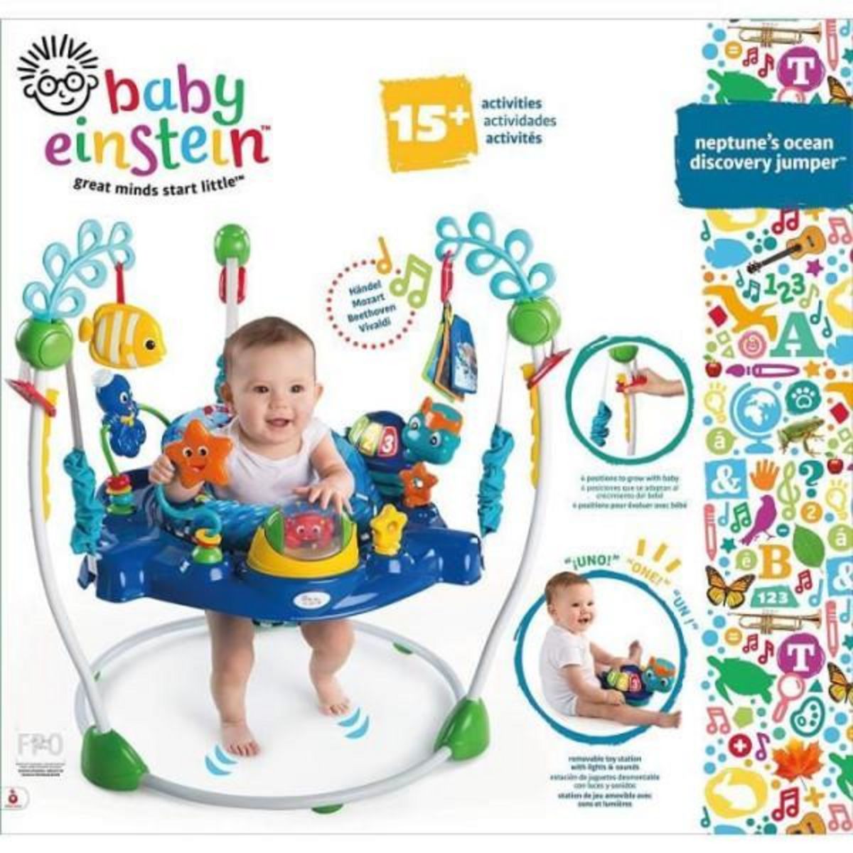 BABY EINSTEIN BABY EINSTEIN Aire d'éveil bébé multi-jouets, siege a rebonds, pivotant 360° - Neptune - Jouet tortue amovible,13 jeux multi
