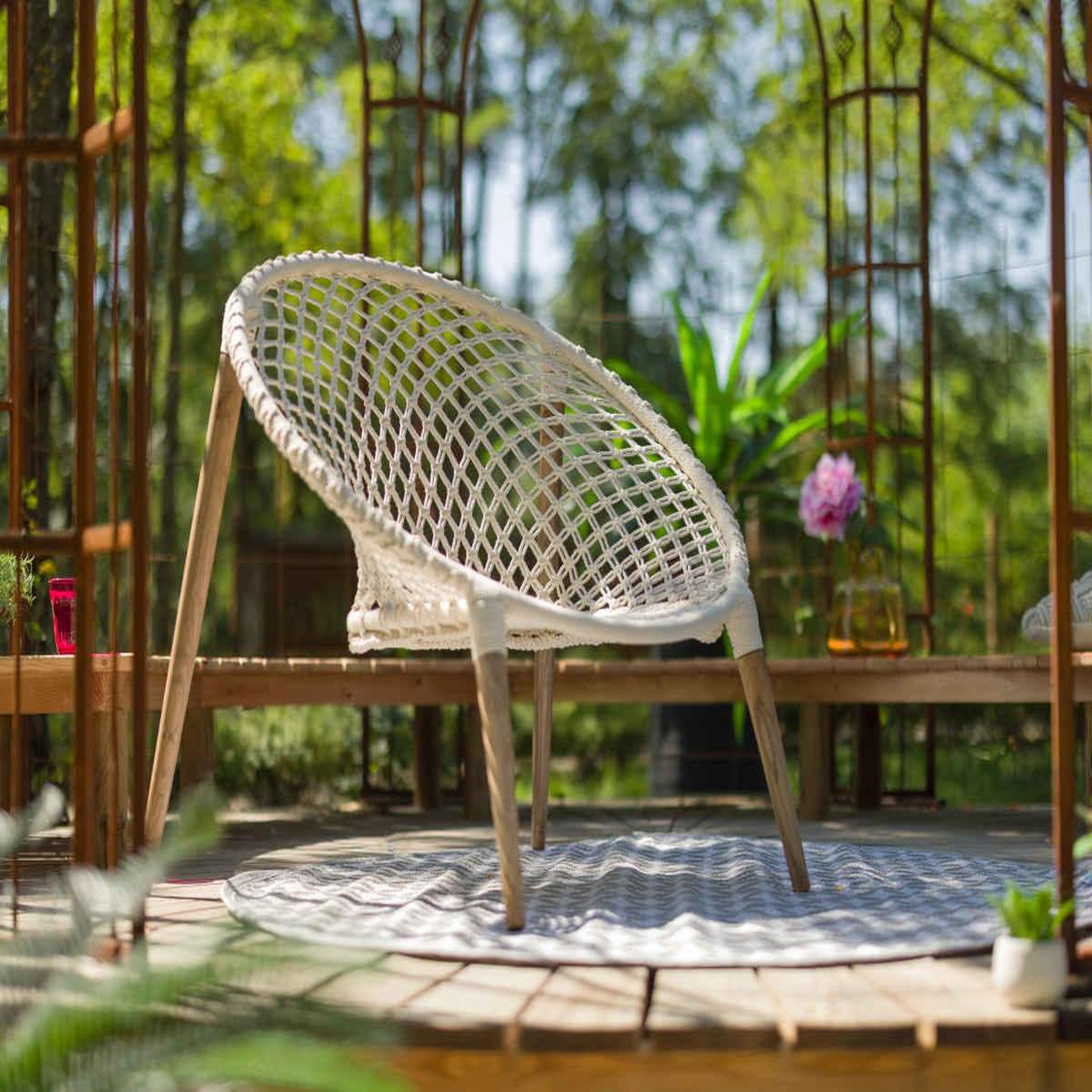Voir la diapositive 2 : Jardiline Fauteuil de jardin rond en macramé coton - Jardiline