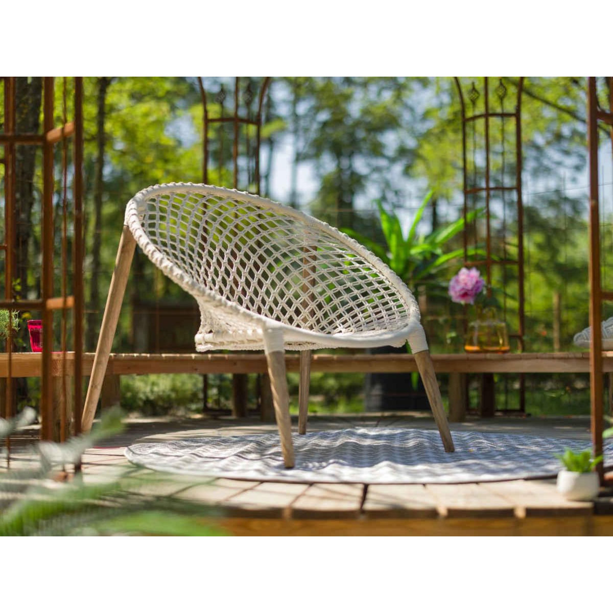 Jardiline Fauteuil de jardin rond en macramé coton - Jardiline