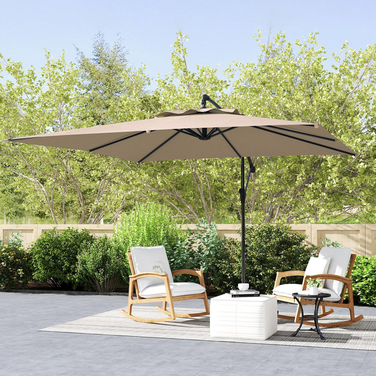 OUTSUNNY Parasol déporté carré 3 x 3 m réglable piètement croix manivelle tissu haute densité 180g/m² UPF50+ kaki