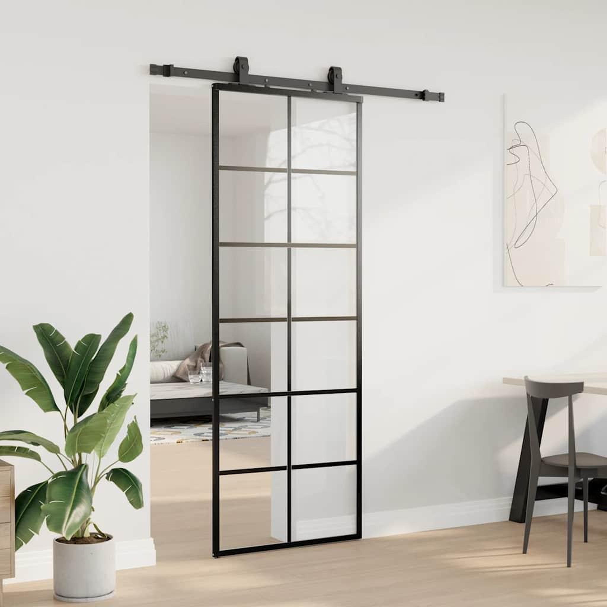 Voir la diapositive 3 : VIDAXL Porte coulissante kit de quincaillerie noir 76x205 cm verre ESG