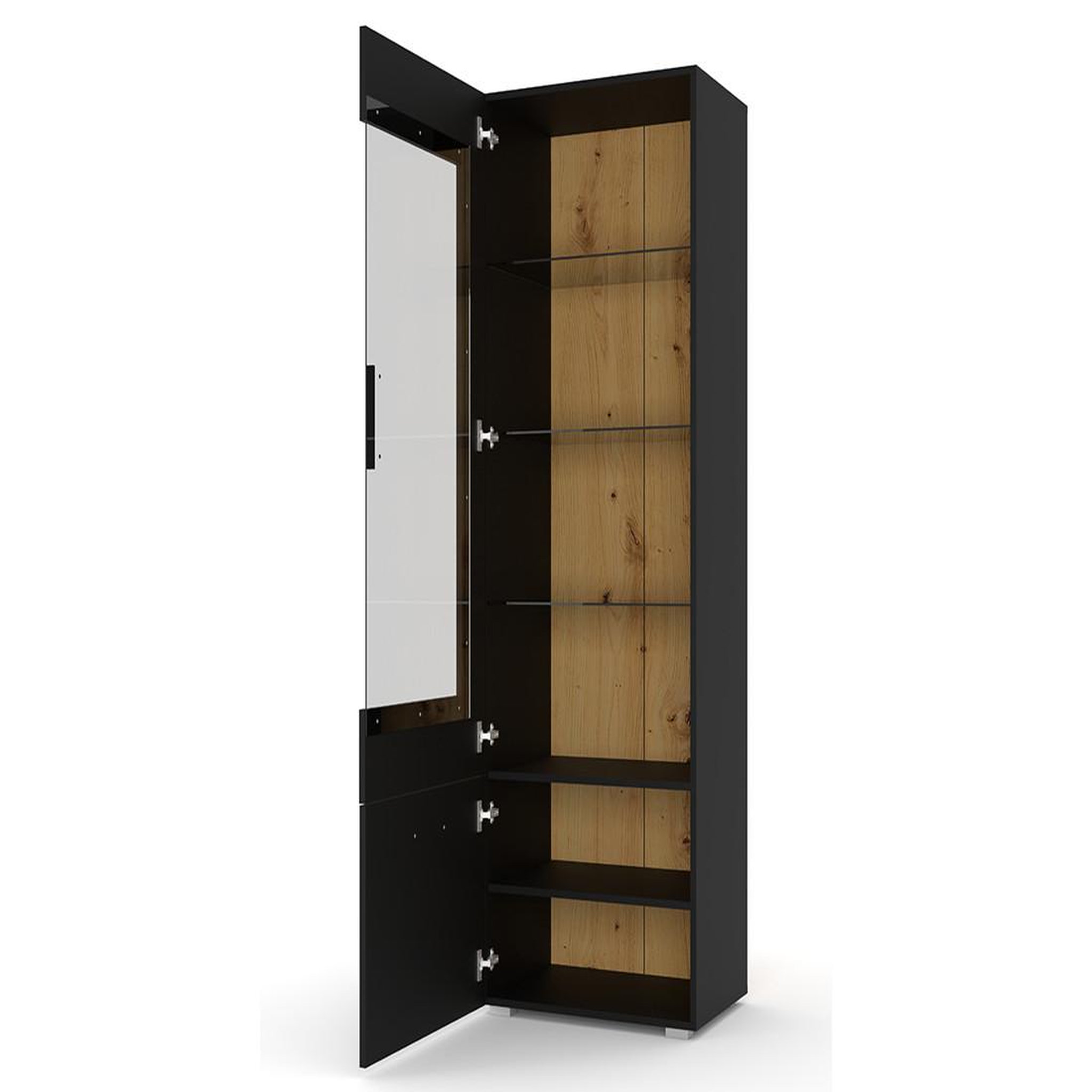 Voir la diapositive 2 : BEST MOBILIER Leolio - vitrine - noir et effet bois - 60x190 cm