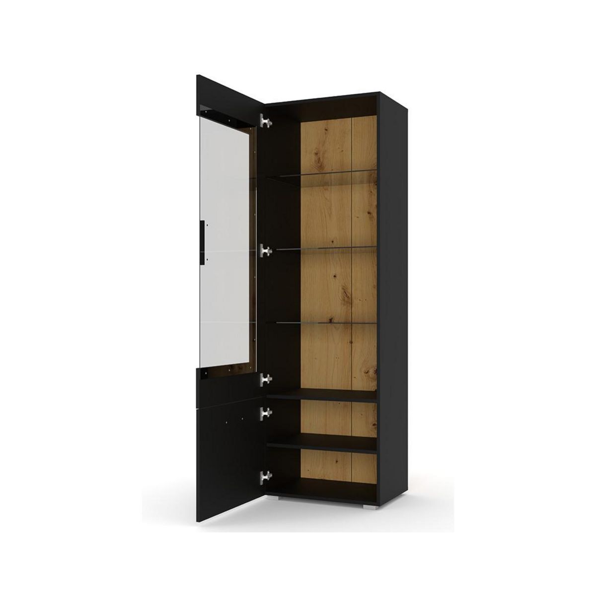 BEST MOBILIER Leolio - vitrine - noir et effet bois - 60x190 cm