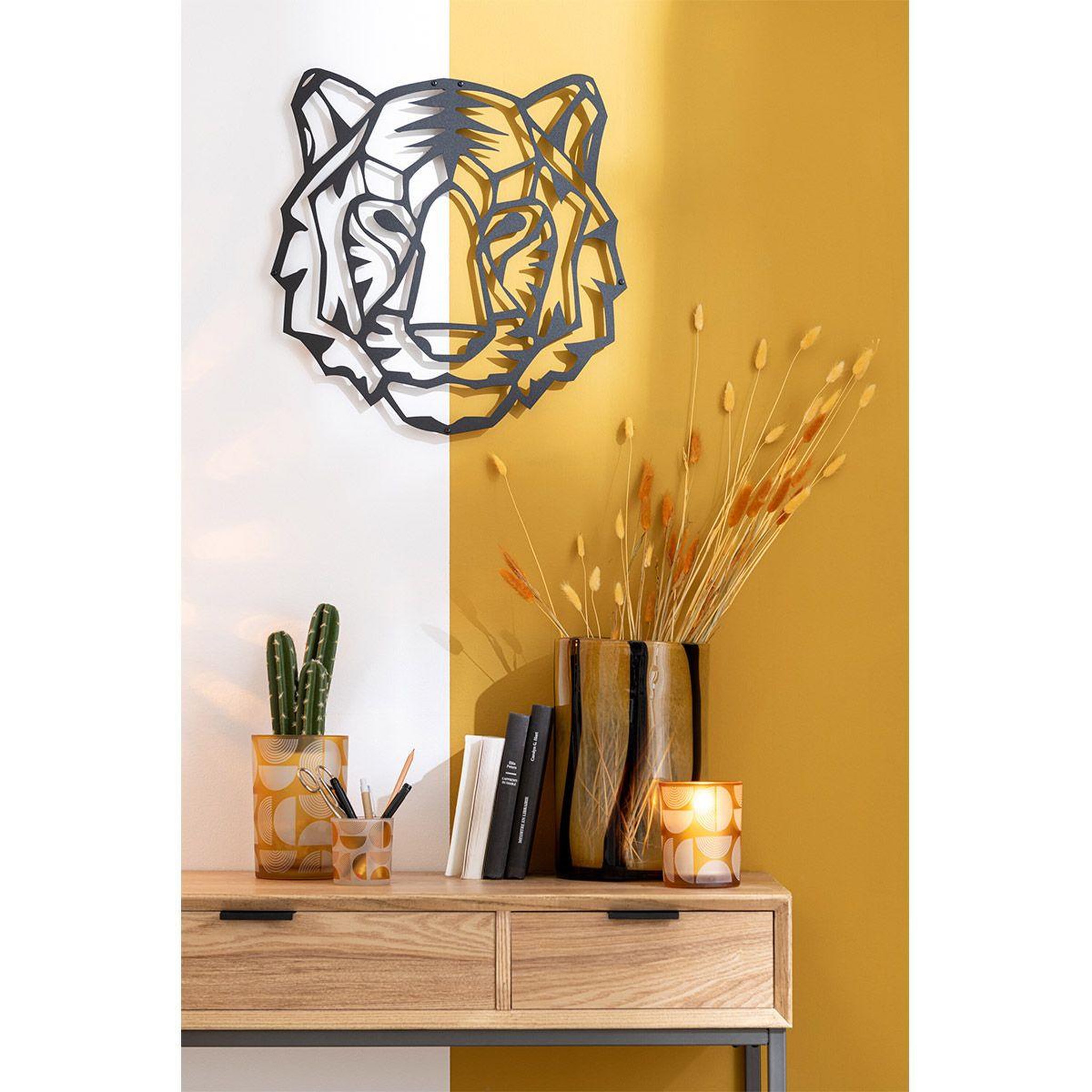 Voir la diapositive 3 : J-LINE Décoration murale en métal  tigre  48cm noir