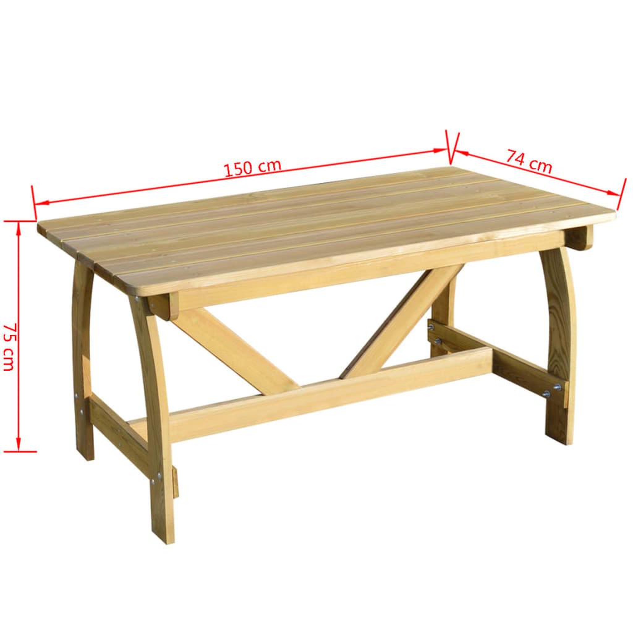 Voir la diapositive 3 : VIDAXL Table de jardin 150x74x75 cm bois de pin impregne