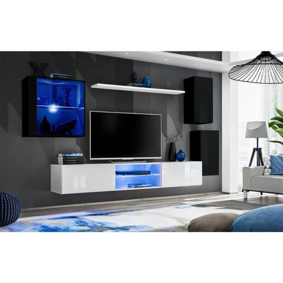 Paris Prix Ensemble Meuble TV Design  Switch XXIII  250cm Noir & Blanc