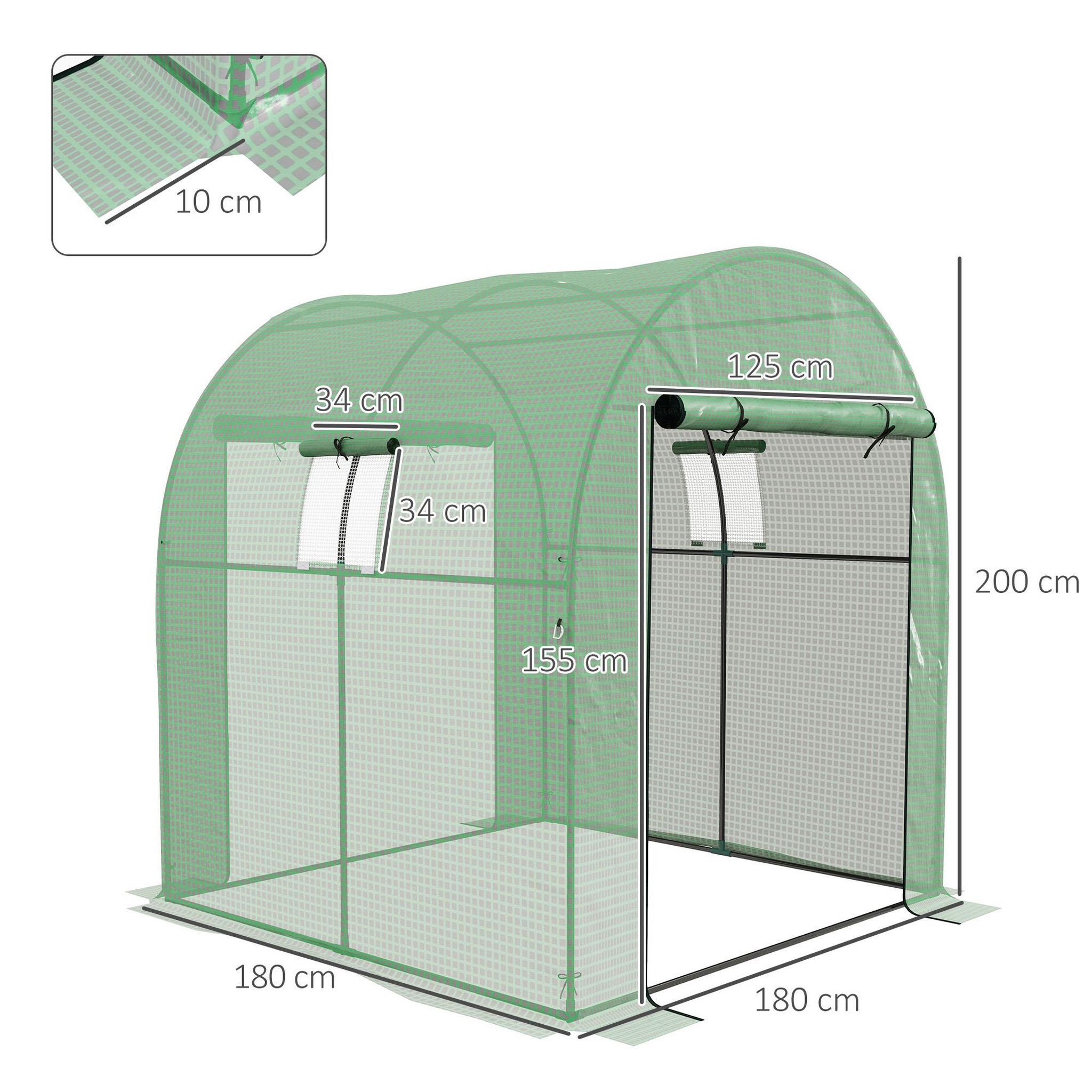 Voir la diapositive 3 : OUTSUNNY Serre tunnel 3,24 m² 2 portes zippées 2 fenêtres maillées acier pe haute densité 135 g/m² vert