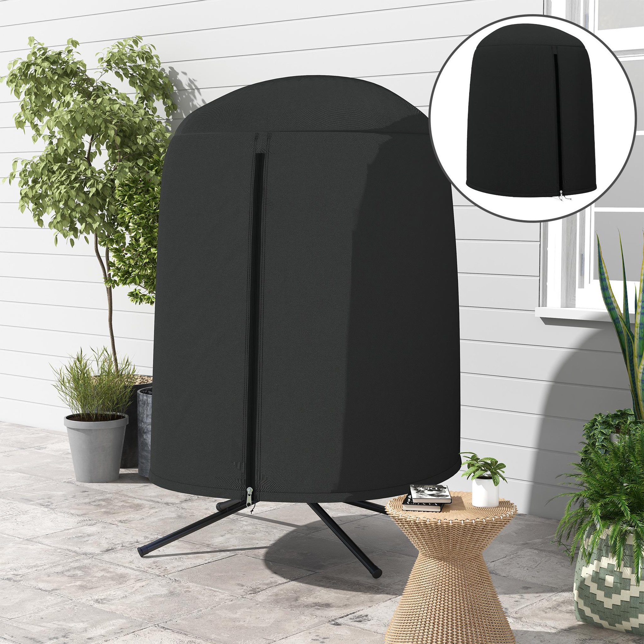 Voir la diapositive 2 : OUTSUNNY Housse de protection fauteuil suspendu de jardin - imperméable, zip - ø 128 x 190h cm - noir