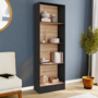 Voir la diapositive 2 : ID MARKET Etagère bibliothèque CARLA 5 niveaux noir et effet bois 190 cm