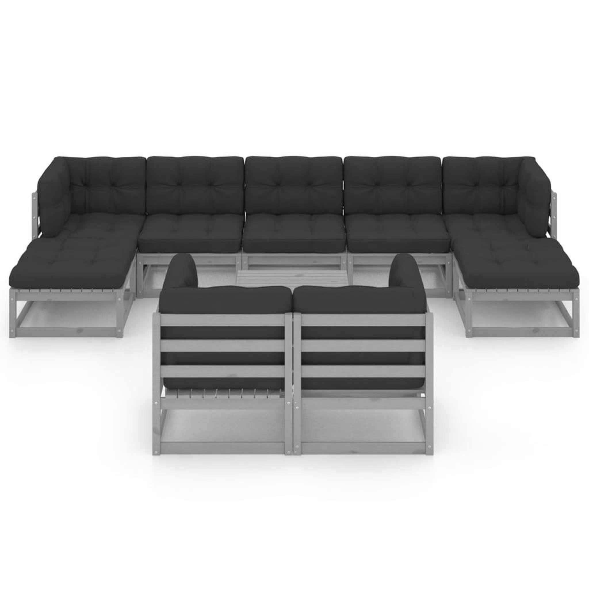 Voir la diapositive 3 : VIDAXL Salon de jardin 10 pcs avec coussins Gris Bois de pin massif