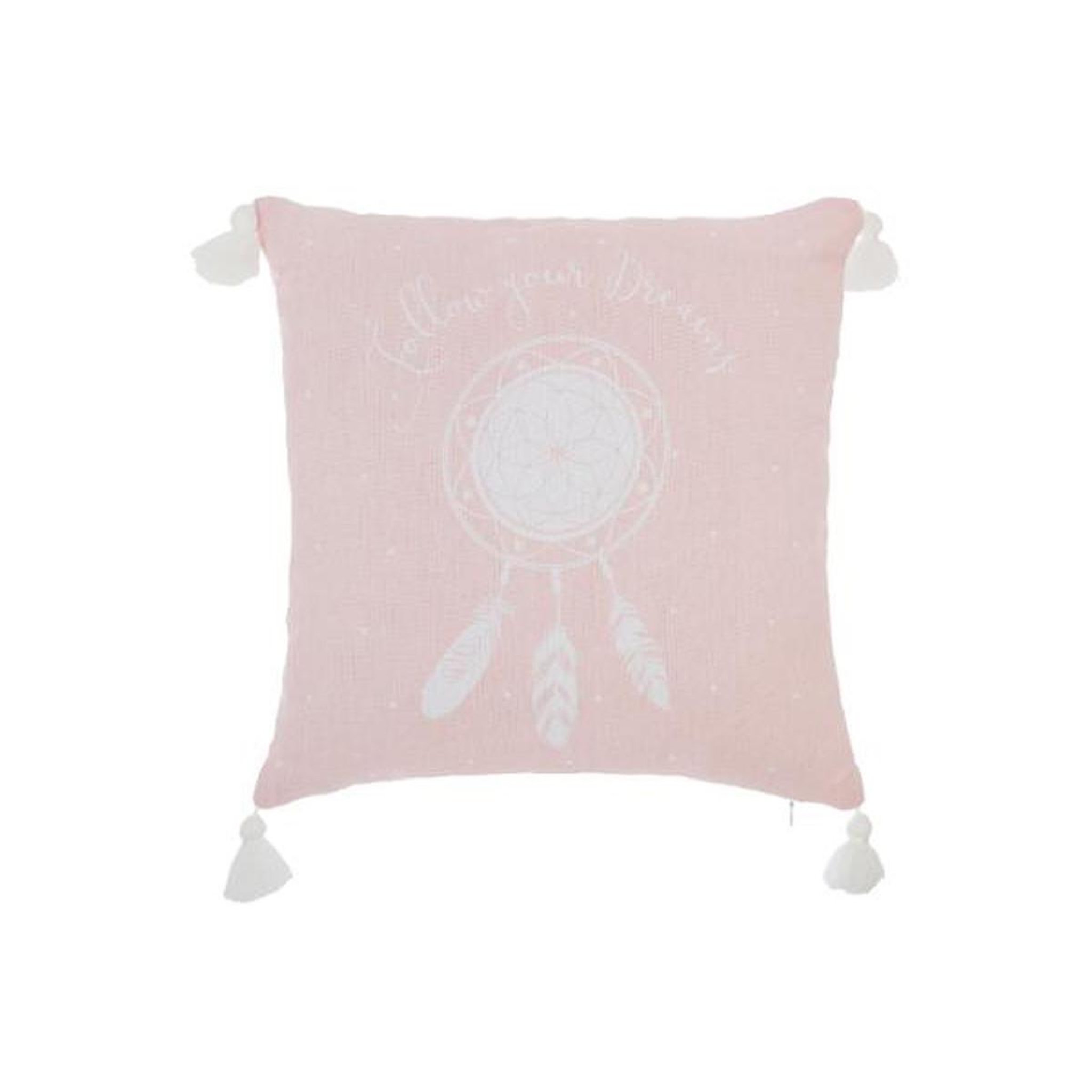 Voir la diapositive 3 : ATMOSPHERA Coussin déco  4 pompons  40x40cm rose