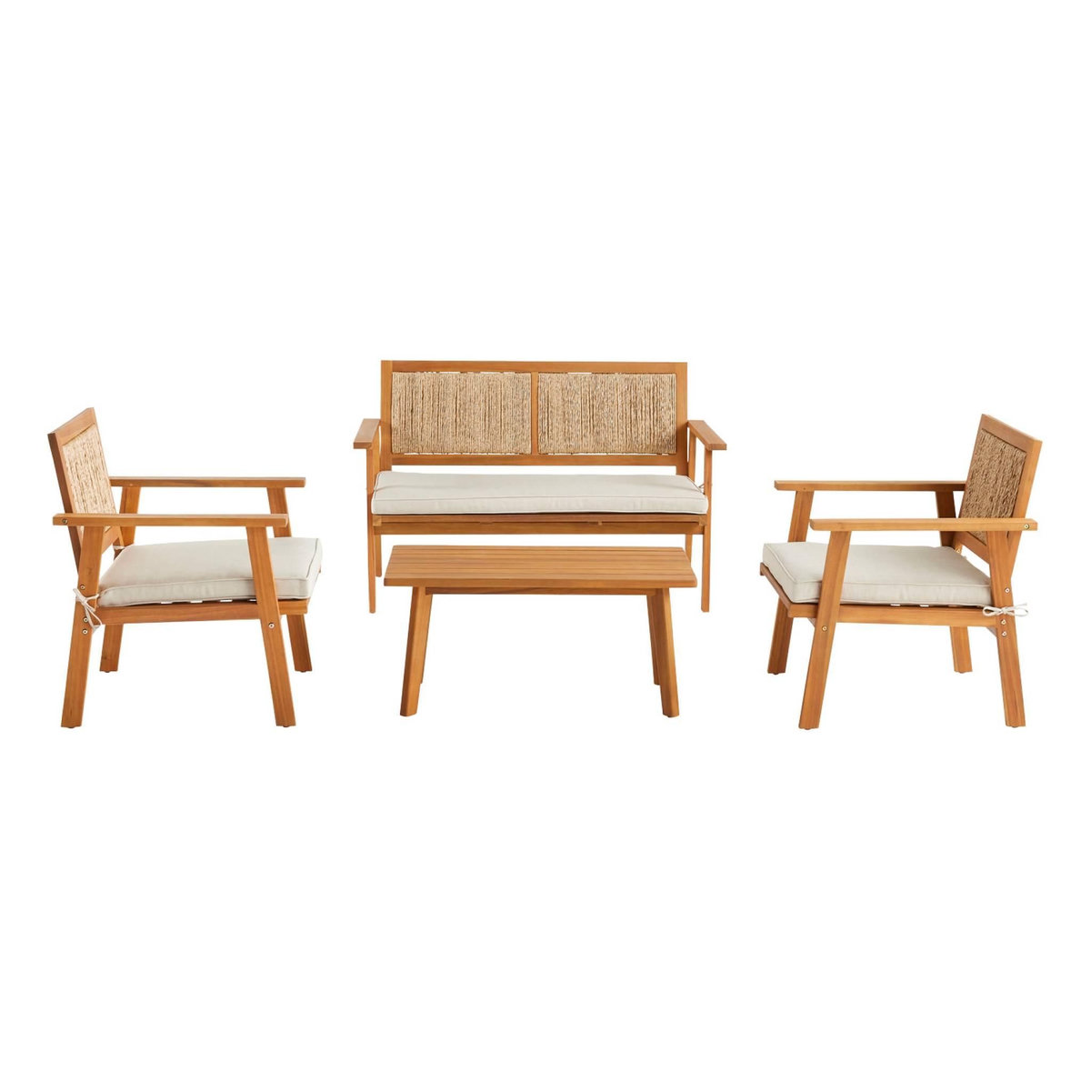 SWEEEK Salon de jardin bois et cannage vertical BOHEMIA 4 places