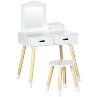 HOMCOM Coiffeuse design scandinave - table de maquillage - grand tiroir, 3  étagères, 2 niches, placard porte miroir - piètement hévéa panneaux  particules aspect chêne clair pas cher 