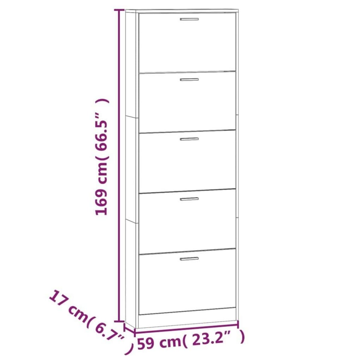 VIDAXL Armoire a chaussure Blanc brillant 59x17x169 cm Bois ingenierie