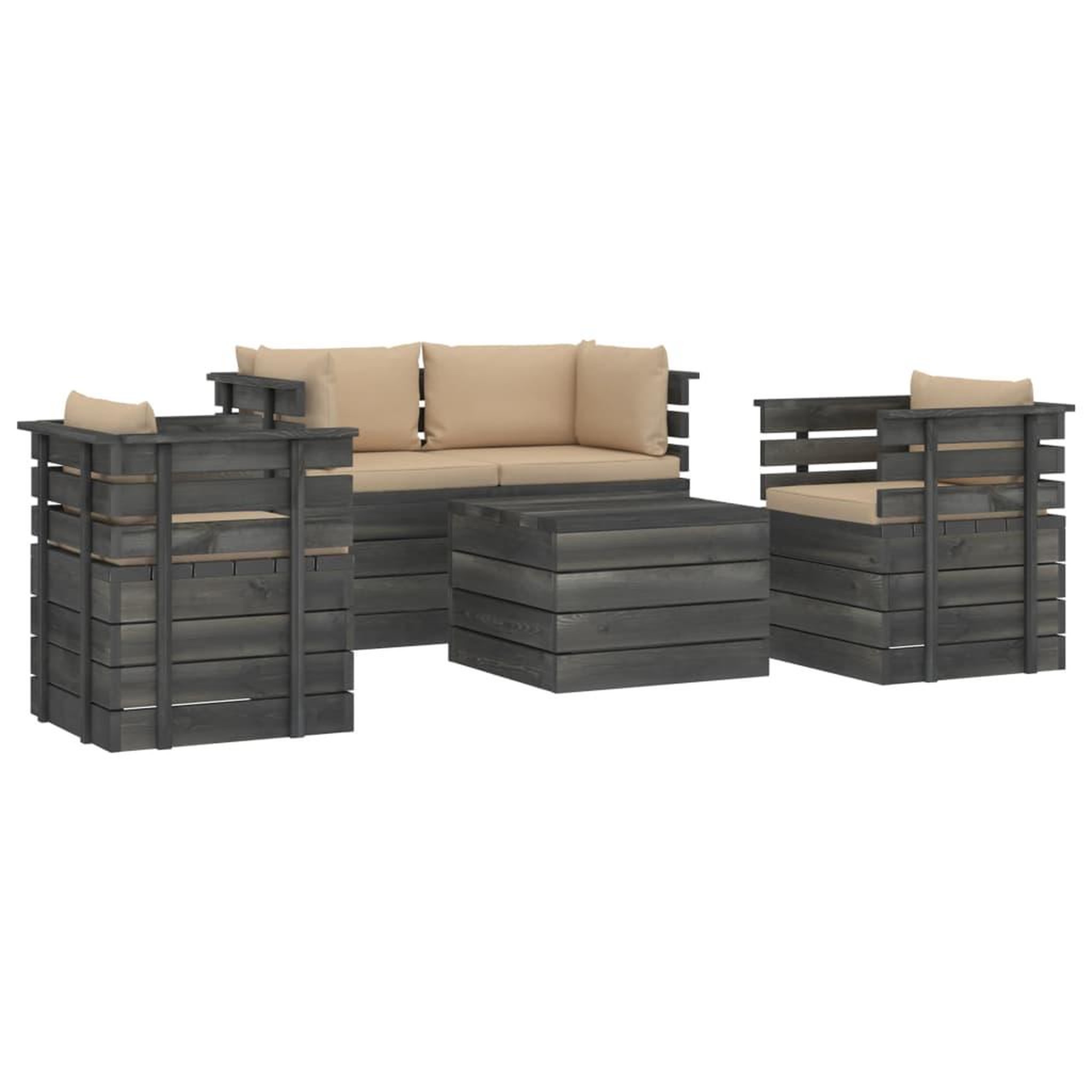 Voir la diapositive 2 : VIDAXL Salon palette de jardin 5 pcs avec coussins Bois de pin massif