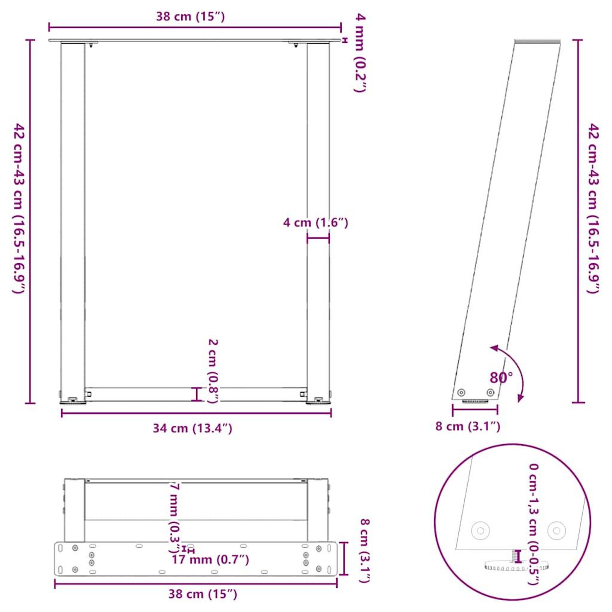 Voir la diapositive 6 : VIDAXL Pieds de table basse forme de U 2 pcs noir 38x(42-43) cm acier