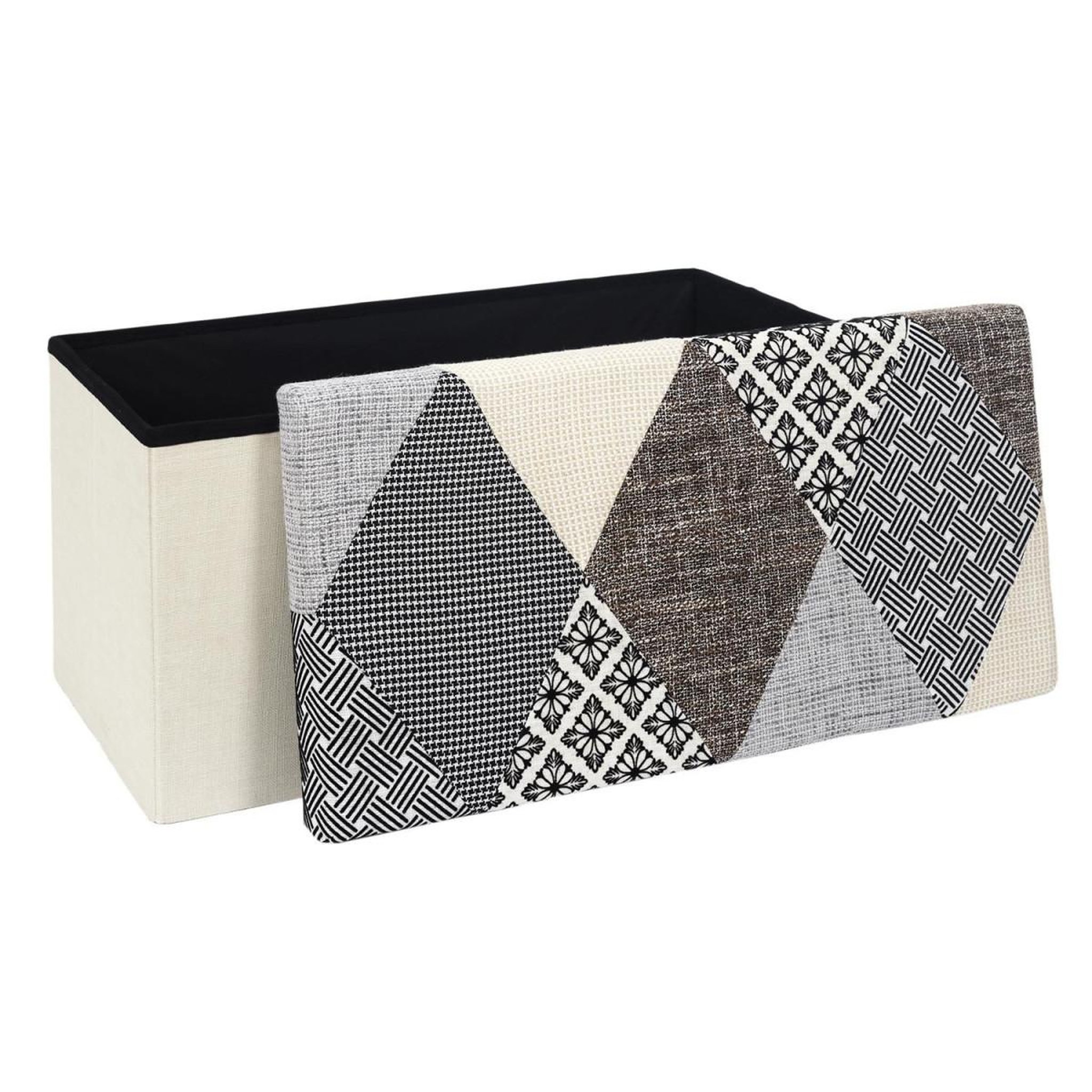Voir la diapositive 3 : The Home Deco Factory Banc coffre pliable  patchwork  76cm gris