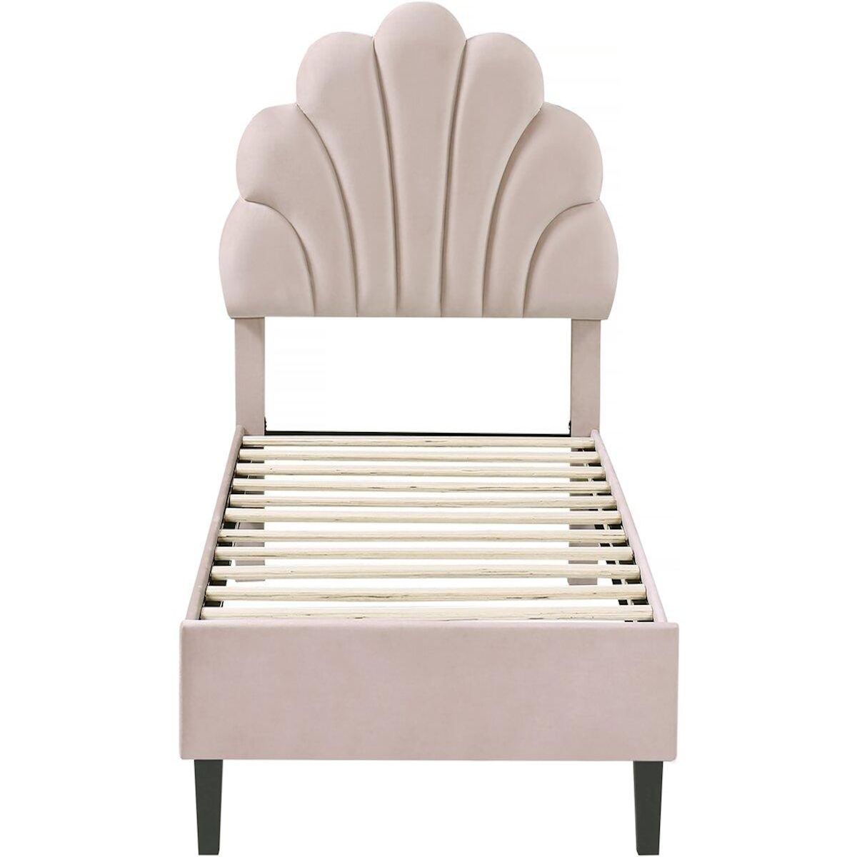 Habitat et Jardin Lit coquillage en velours  Manon  - 90 x 190 cm - Beige