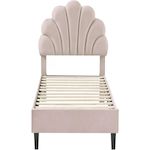 Habitat et Jardin Lit coquillage en velours  Manon  - 90 x 190 cm - Beige