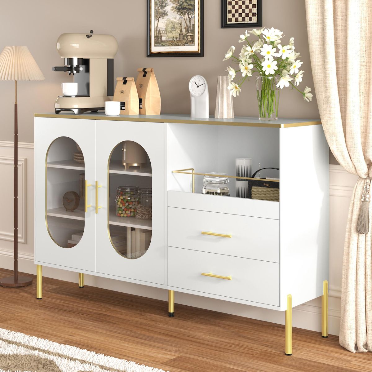 MERAX Buffet 2 porte(s) 2 tiroir(s) - 140 cm blanc mdf