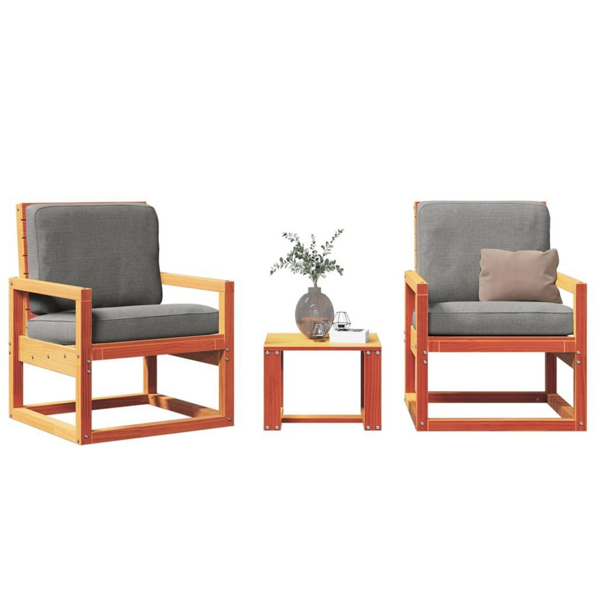 VIDAXL Salon de jardin 3 pcs cire marron bois de pin massif