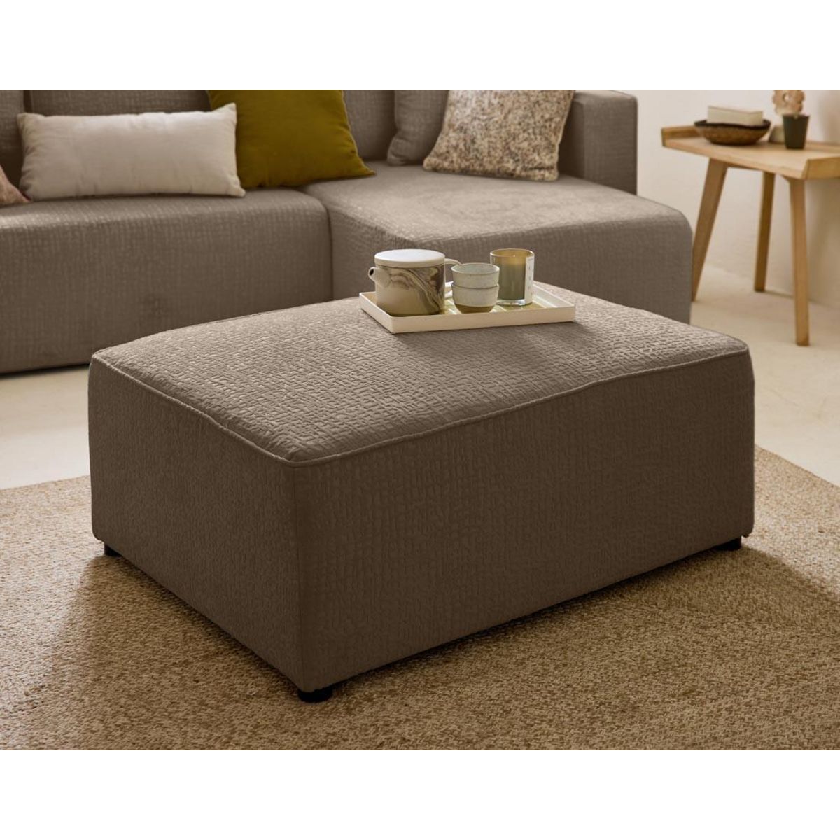 BEST MOBILIER Topaze - pouf - en tissu velours relief