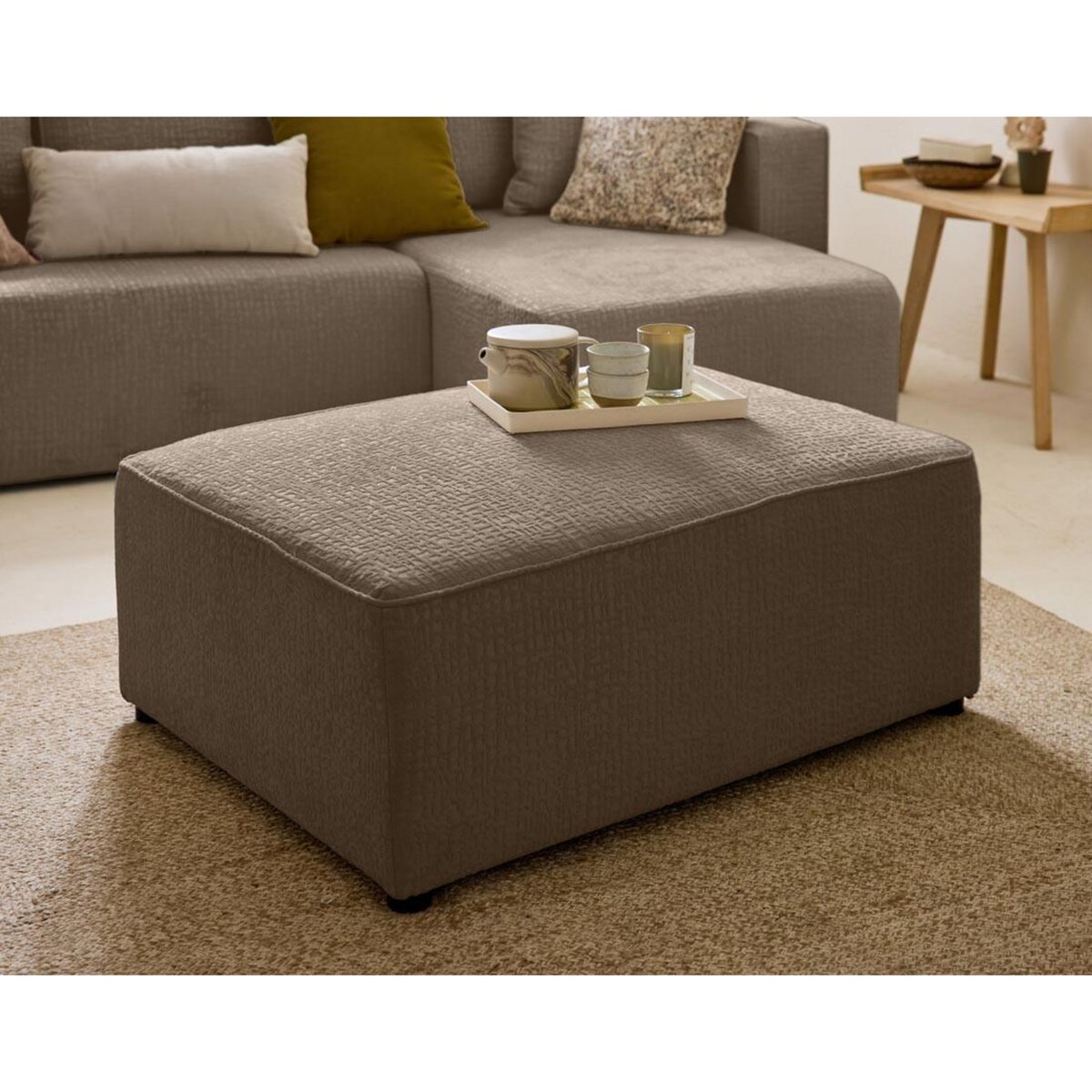 BEST MOBILIER Topaze - pouf - en tissu velours relief