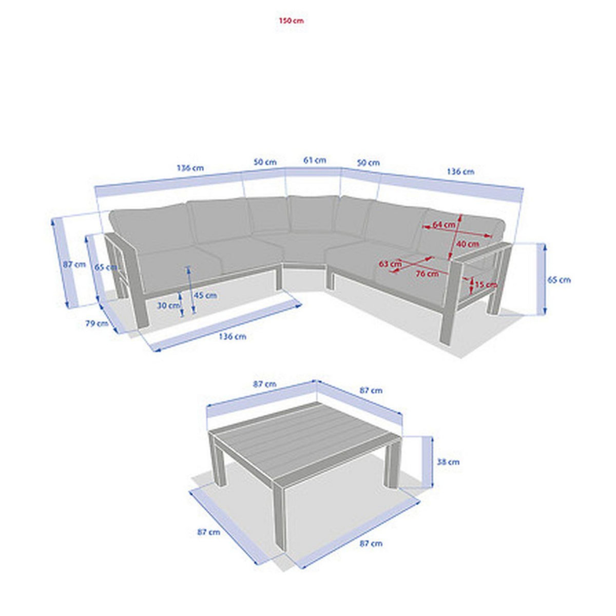 HESPERIDE Salon de jardin d'angle en aluminium 5 places EVASION