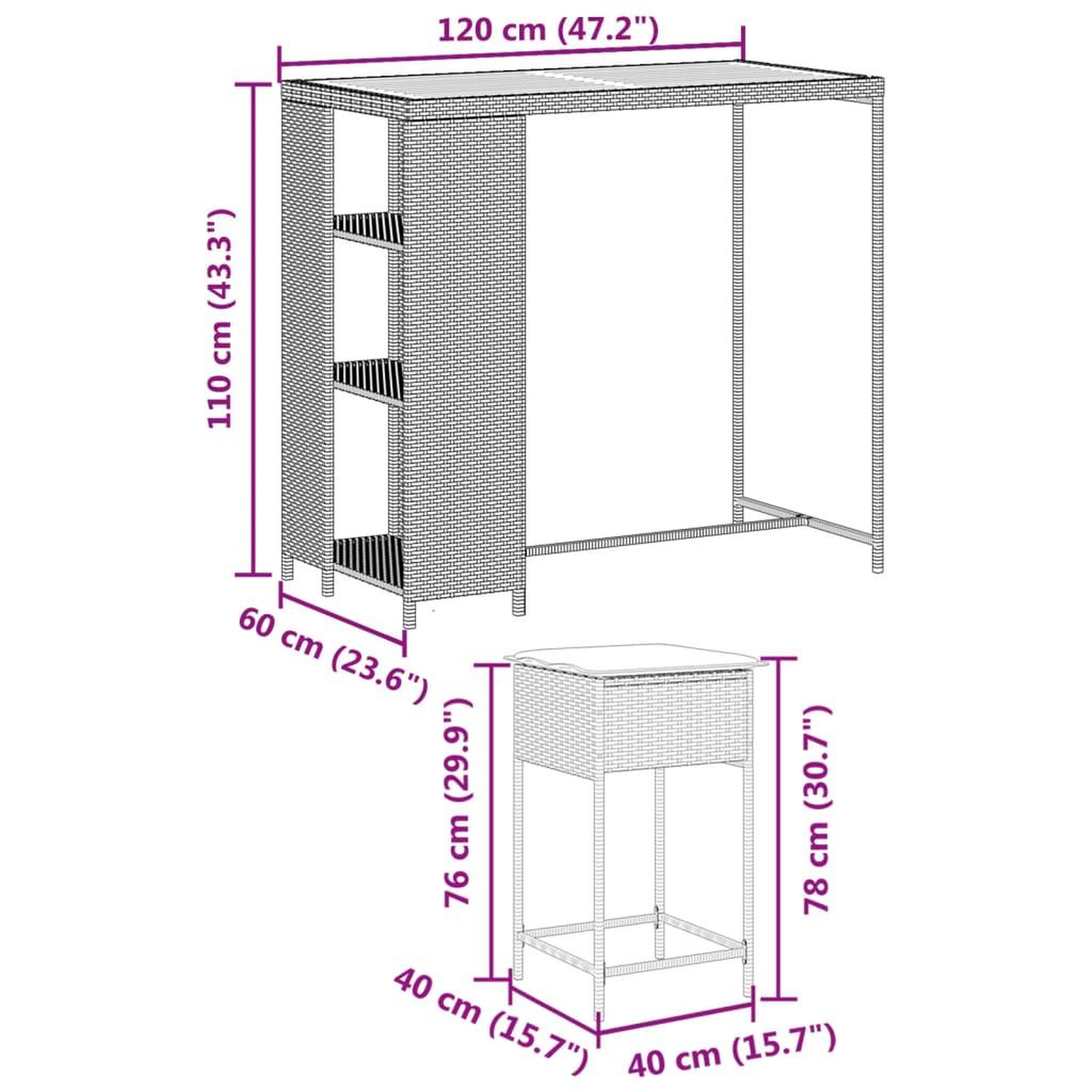 Voir la diapositive 6 : VIDAXL Ensemble de bar de jardin 3 pcs et coussins gris resine tressee